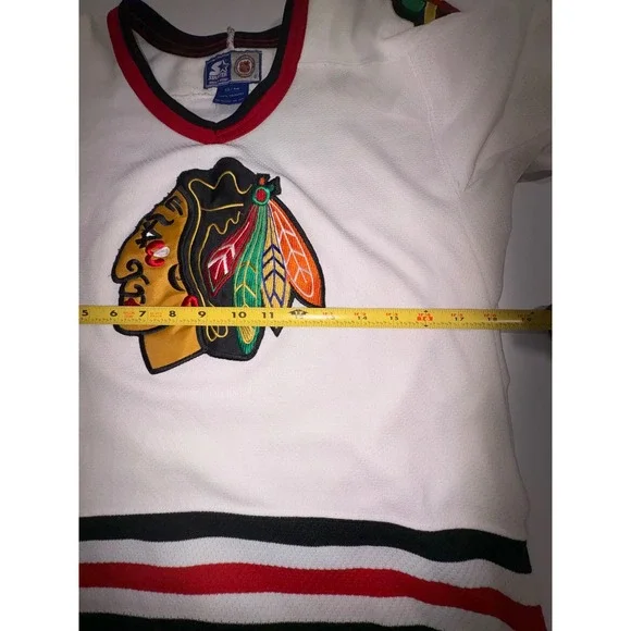 Vintage Starter Chicago Blackhawks Hockey Jersey Mens Size S/M DAZE 55 White Red